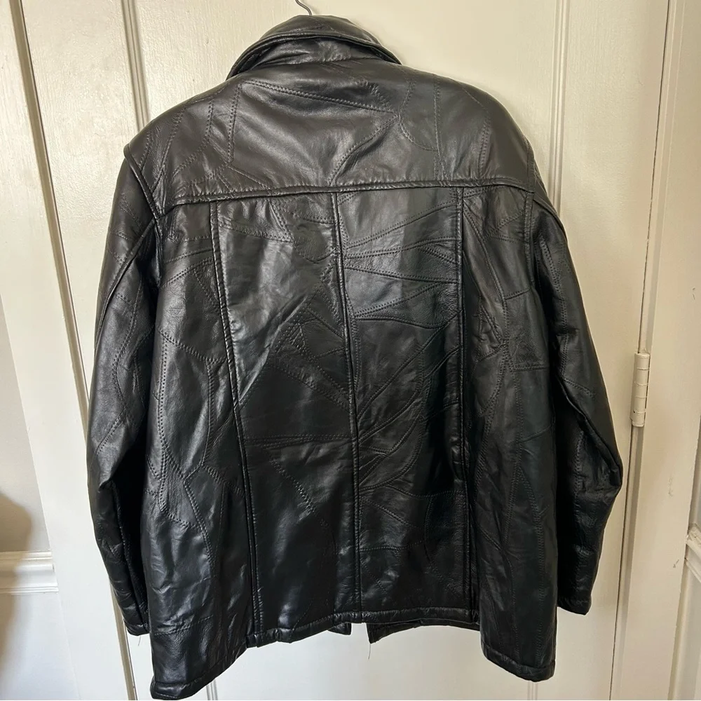 Black Patchwork Leather Jacket - Large Petite - Picture 2 of 5